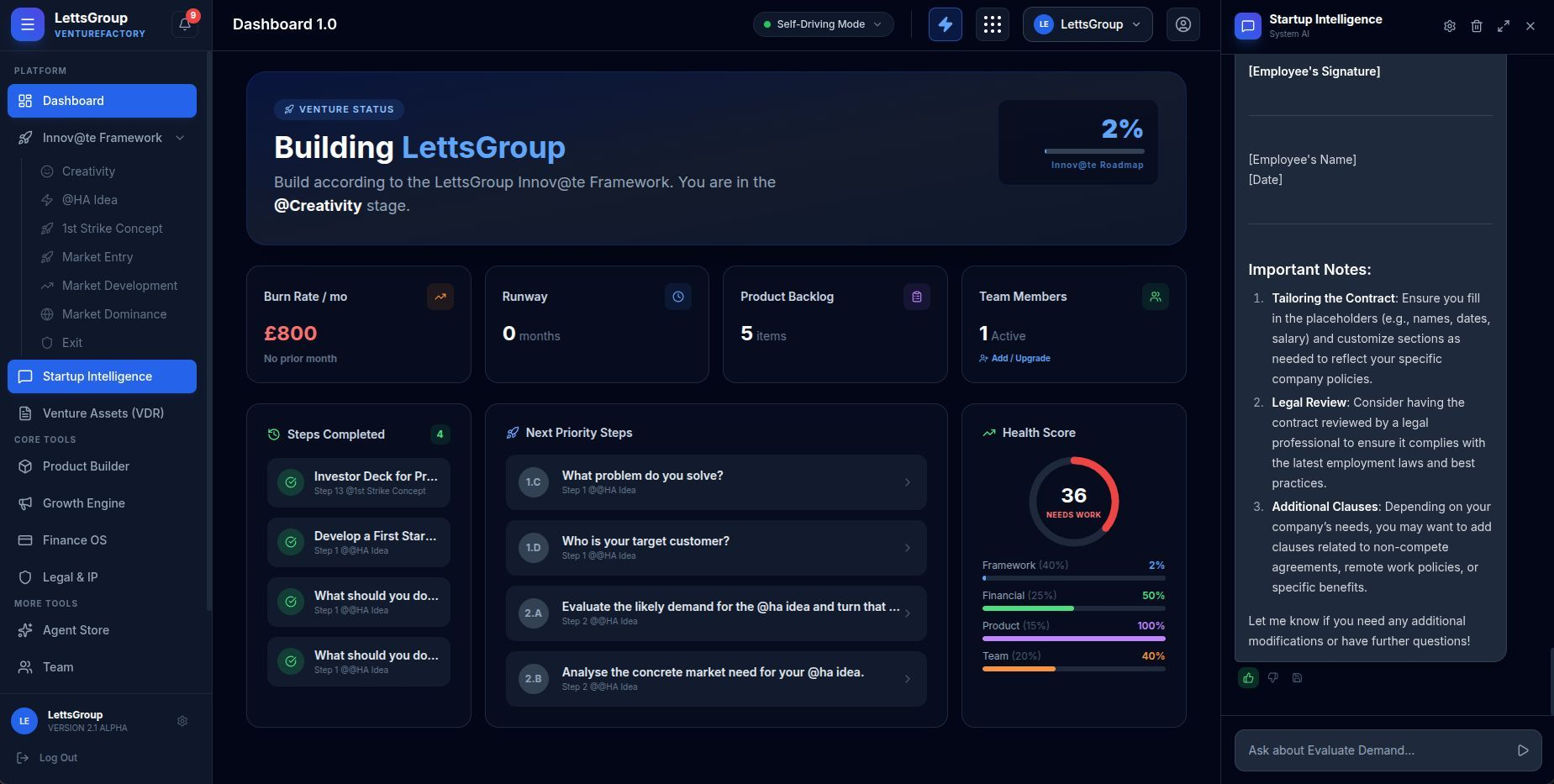 LettsGroup VentureFactory 1.0 Release - Product Note