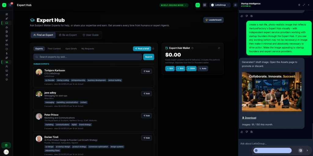 VentureFactory Expert Hub Platform Screenshot