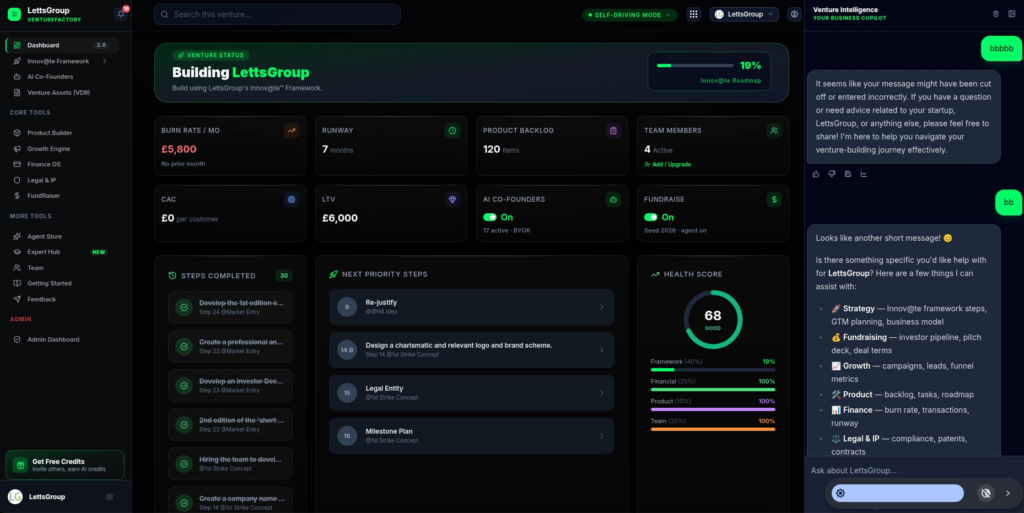 LettsGroup VentureFactory Dashboard