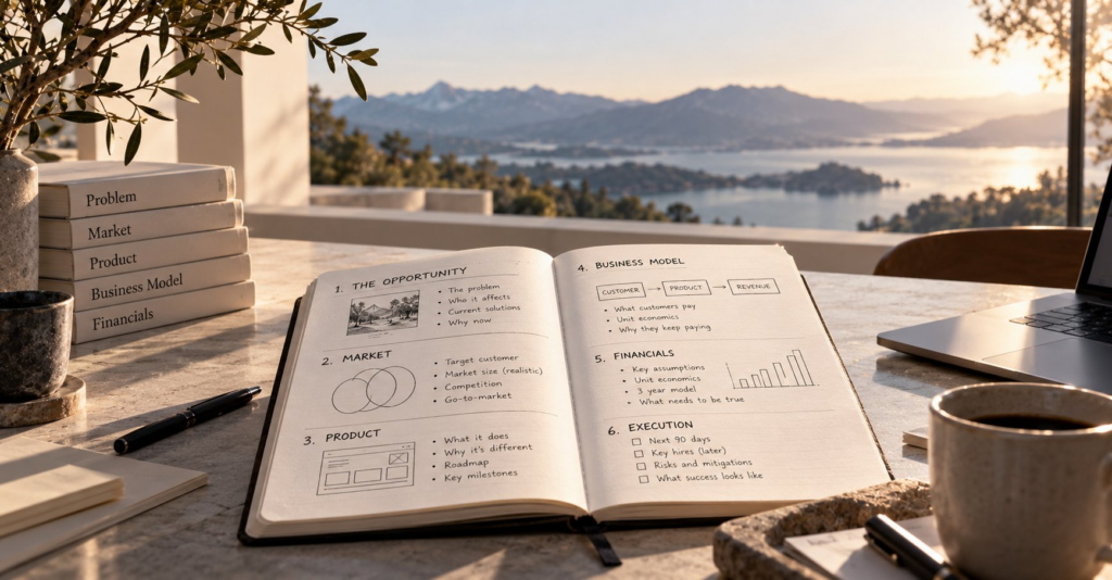 Startup Business Plan Notebook on a Scenic Terrace