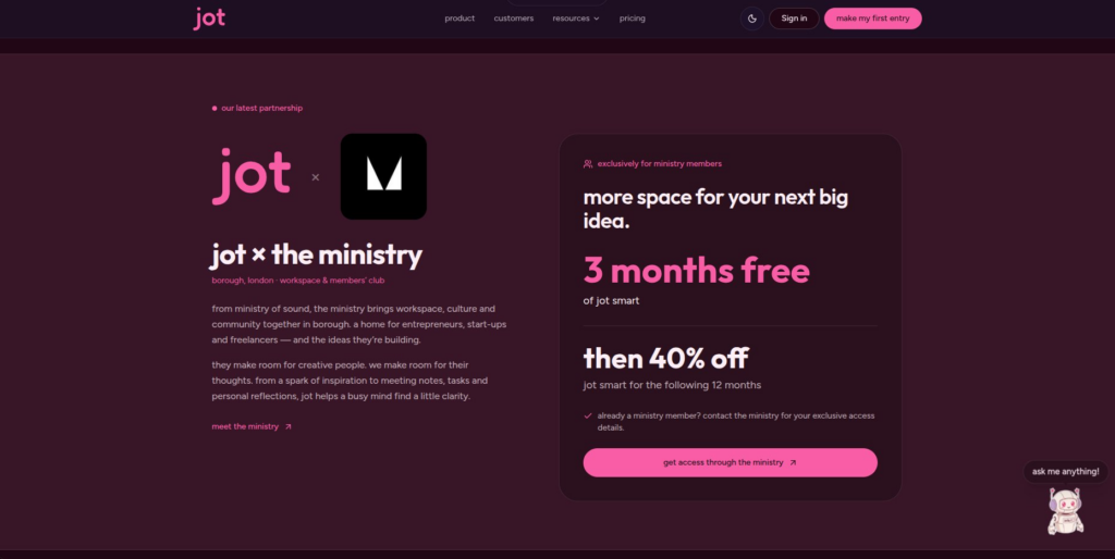 Jot x The Ministry Partnership Landing Page